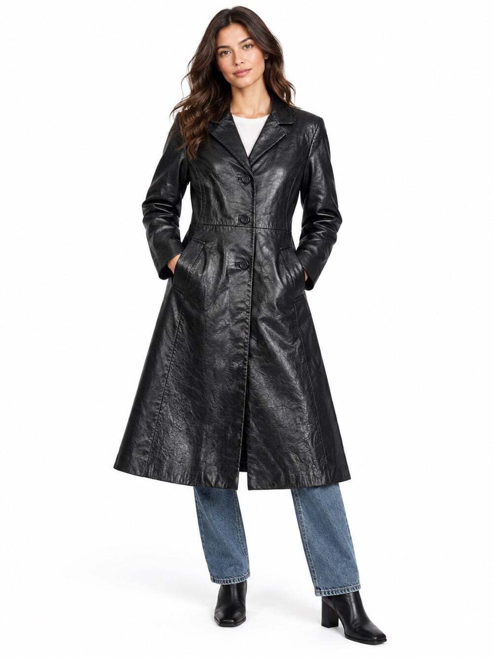 Bod & Christensen Genuine Leather Coat XL Black Longline Tailored Trench Jacket